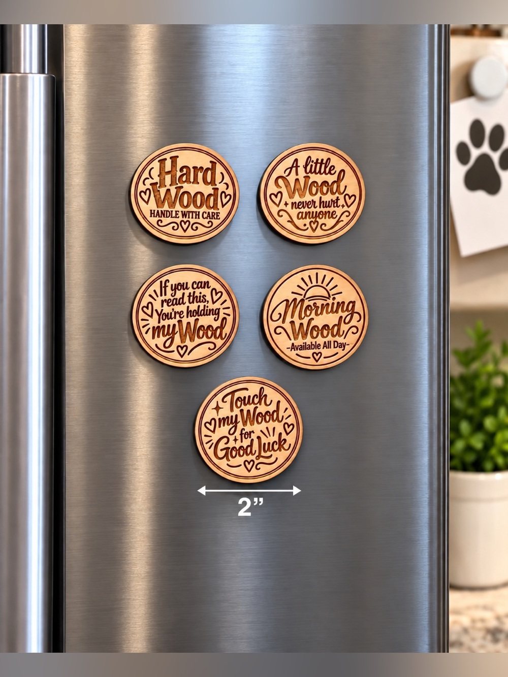 Set of 5 adult humor magnets hand crafted wood engraved